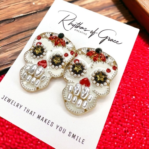 Jewelry - NWT Sugar Skull Earrings - Rhinestone Halloween and Dia De Los Muertos Jewelry